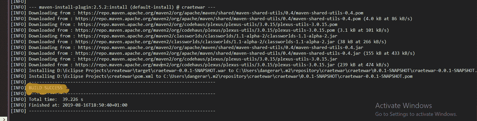 Java maven clean install build success
