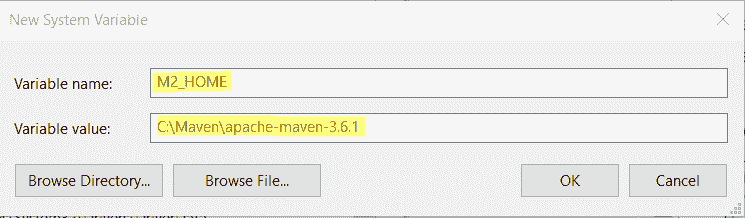 System variables java maven example install