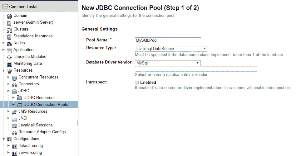Create JDBC connection pool