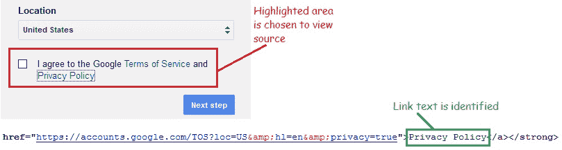 Locating LinkText