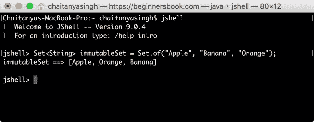 Creating Non Empty Set in Java 9 using method of()