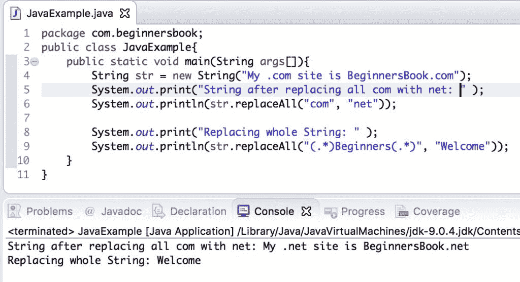 Java String replaceAll() method example