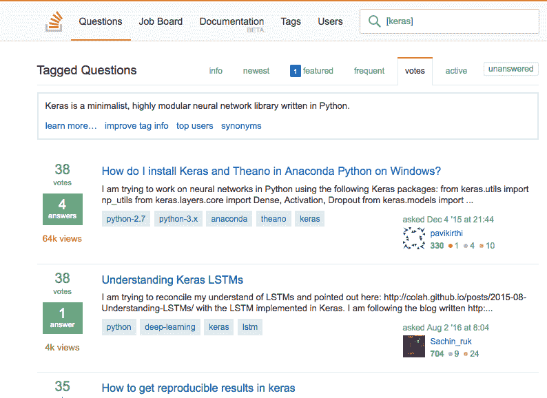 Keras tag on StackOverflow