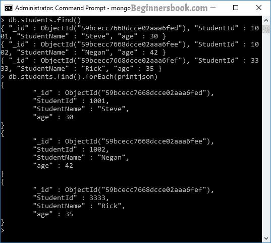 Printing documents in JSON format