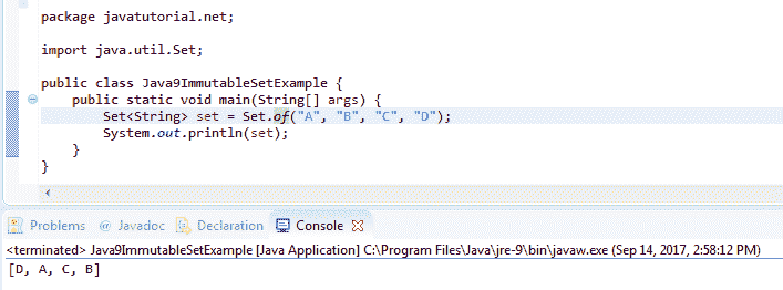 Java 9 immutable Set example