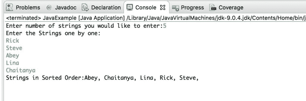 Java Program to Sort Strings in an Alphabetical Order