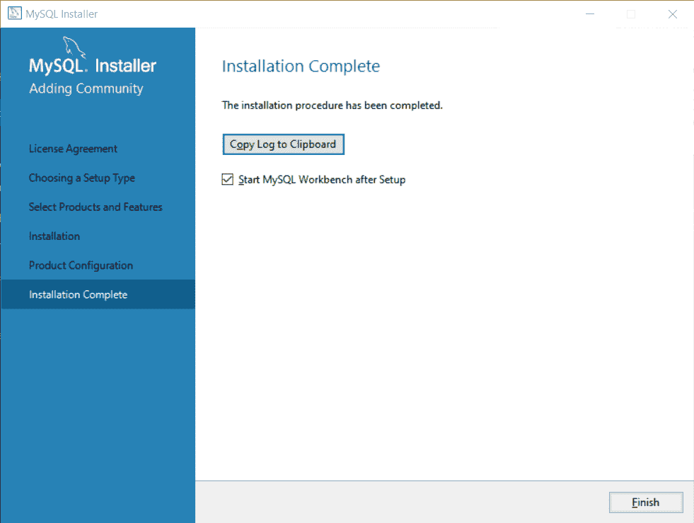 Installation Complete MySQL