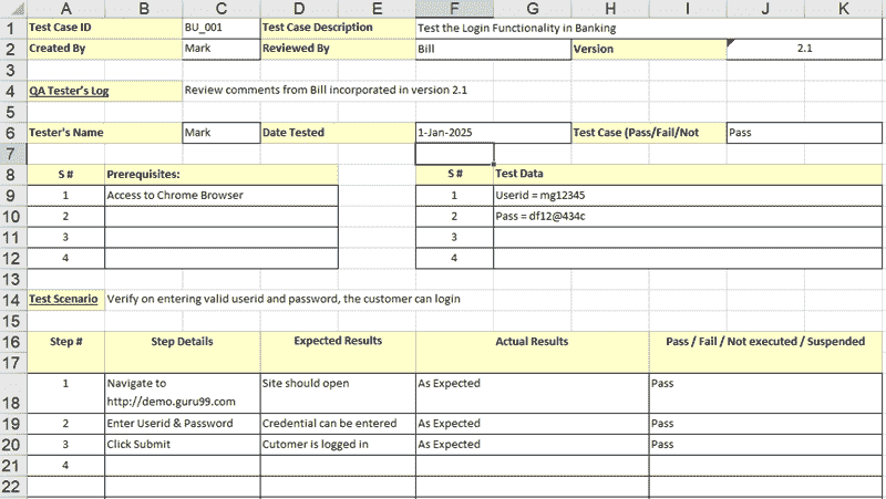 Download Sample Test Case Template with Explanation of Important Fields