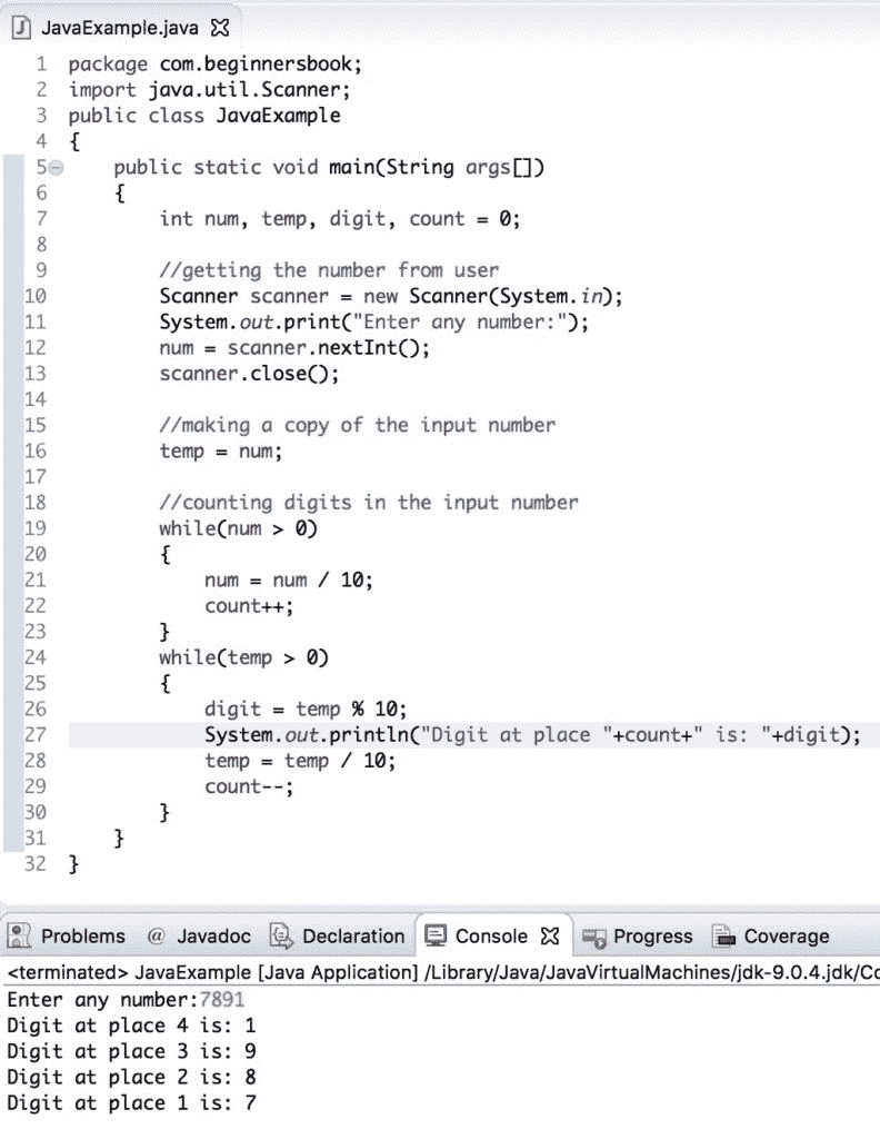 Java Program to break Integer into Digits