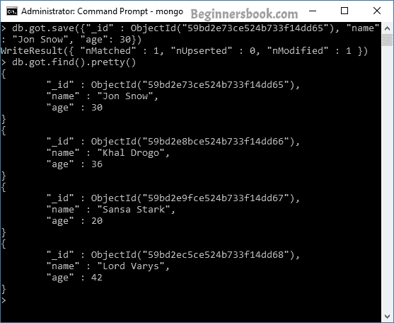 MongoDB save() method to update document