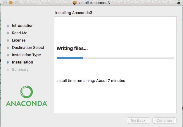 Anaconda Python Installation Wizard Writing files